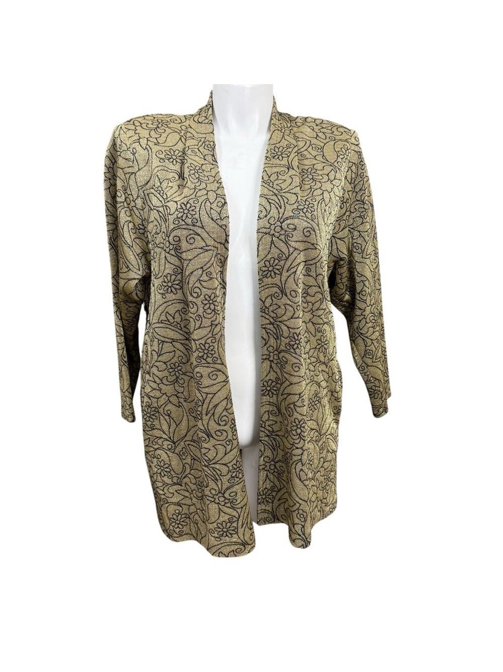 Vintage Three Flaggs California Women’s XL Metallic Floral Open Front Blazer
